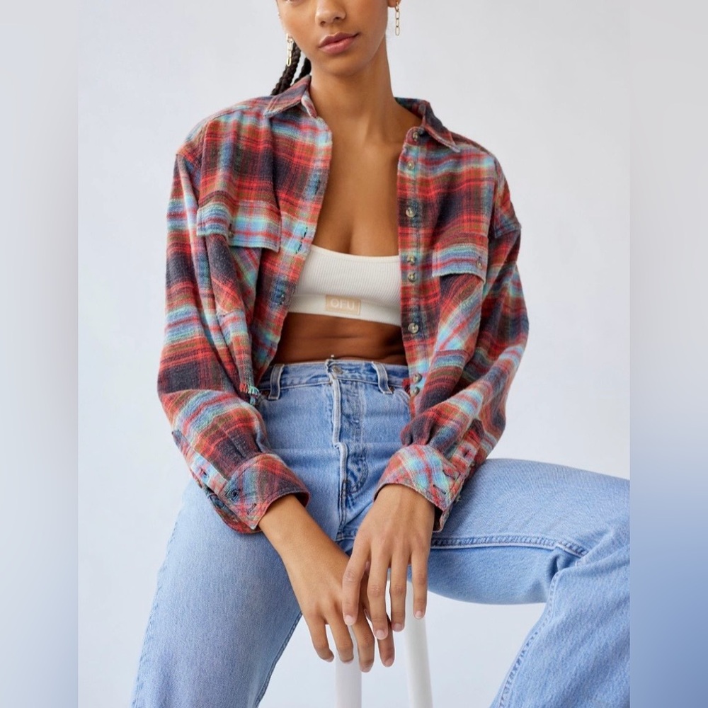 Urban Outfitters BDG Joey cropped flannel button down
